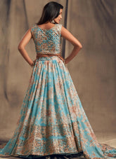 Sky Blue Organza Digital Printed Traditional Lehenga Choli